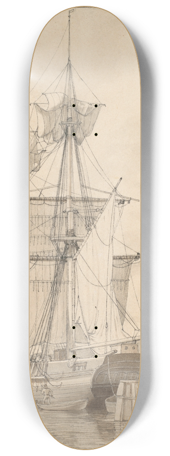 Christoffer Wilhelm Eckersberg - Sailing Vessels at Wilders Plads, Copenhagen 8.25 inch art skate deck