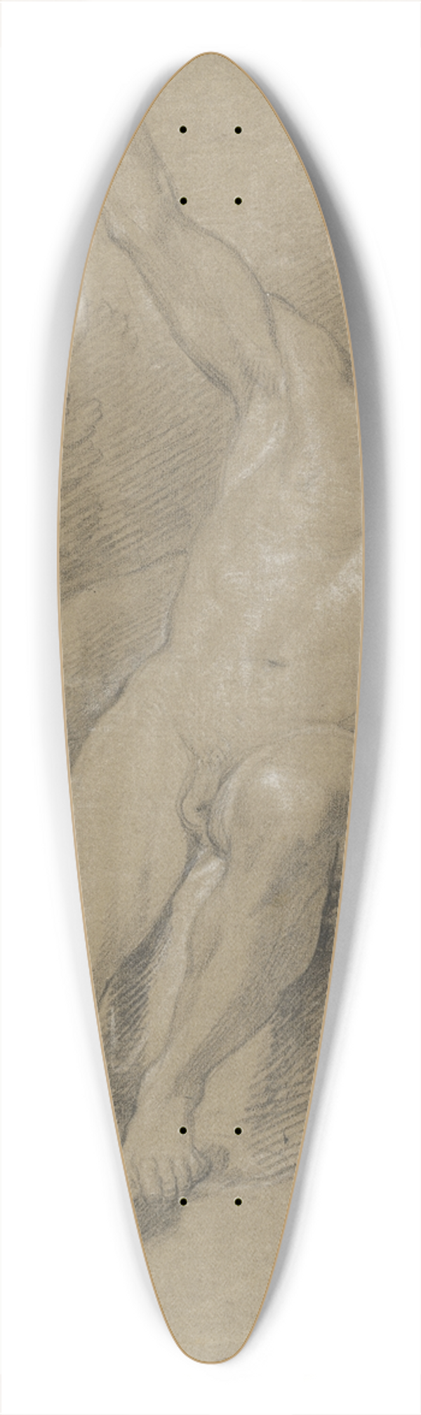 Louis de Boullogne the Younger - Male Nude Seated on Rocks 39.3 inch art pintail longboard deck
