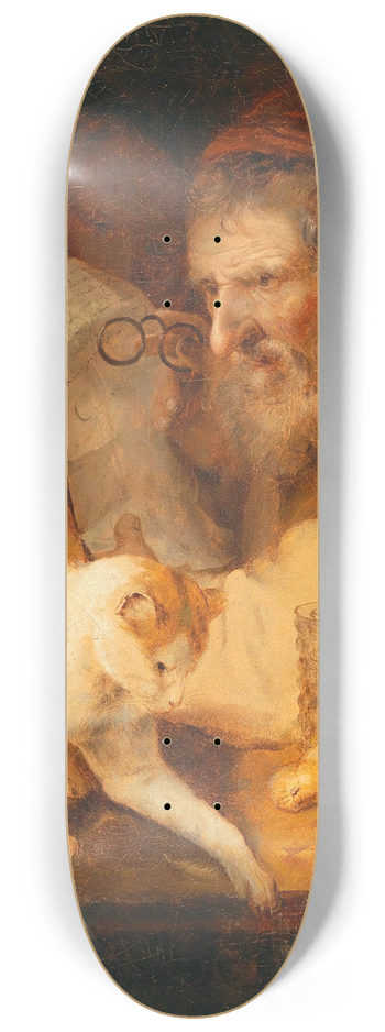 Christoph Paudiss - An Old Man Holding A Letter, With A Cat On A Ledge 8.25 inch art skate deck