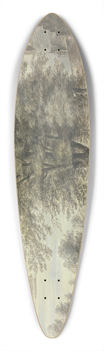 Lucas van Uden - Bei einem Haus ein groer Baum, vorne drei Figuren und ein Hund 39.3 inch art pintail longboard deck