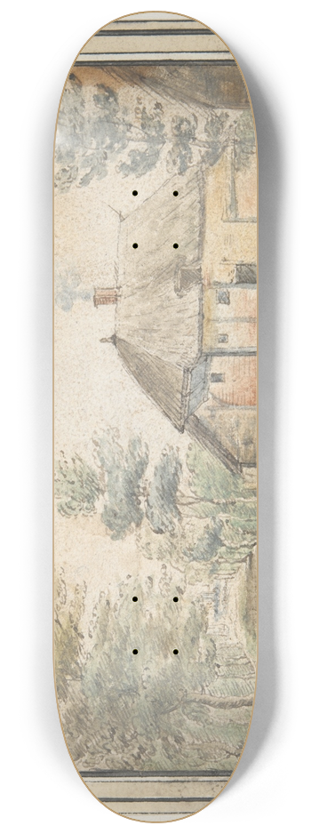 Circle of Gillis Neyts - Thatched farmhouse 8.25 inch art skate deck