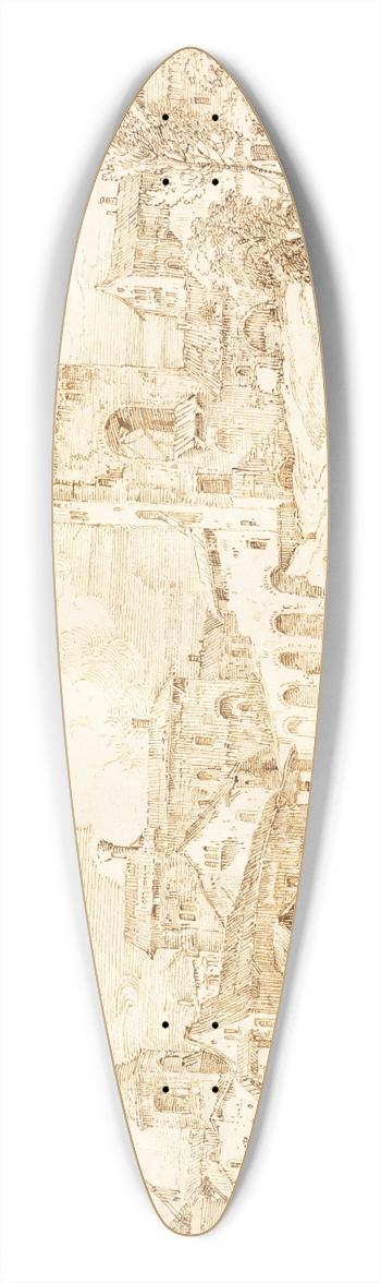 Marco Ricci - A Fortified Village along a River 39.3 inch art pintail longboard deck