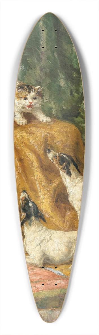 Marie-Yvonne Laur - Two Jack Russells and Three Kittens 39.3 inch art pintail longboard deck
