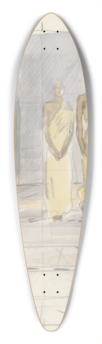 Marius Bauer - Drie monniken bovenaan een tempeltrap 39.3 inch art pintail longboard deck