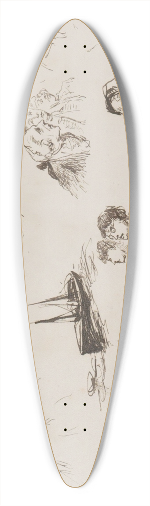 Marius Bauer - Figuurstudies en een zeilschip 39.3 inch art pintail longboard deck