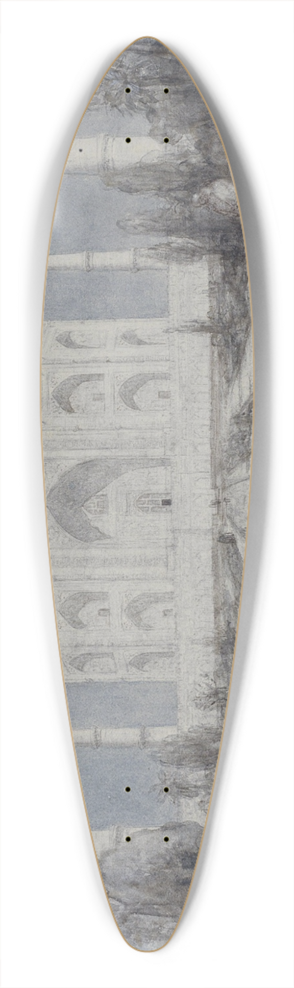 Marius Bauer - Taj Mahal bij maanlicht 39.3 inch art pintail longboard deck