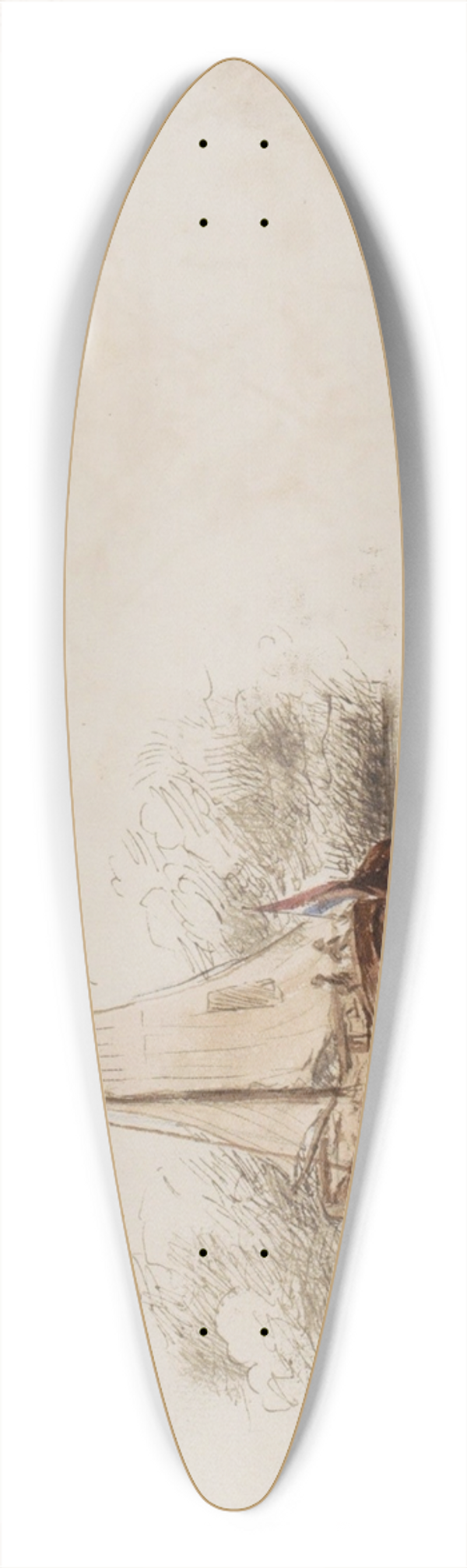 Marius Bauer - Zeilschip en ruiter met koets 39.3 inch art pintail longboard deck