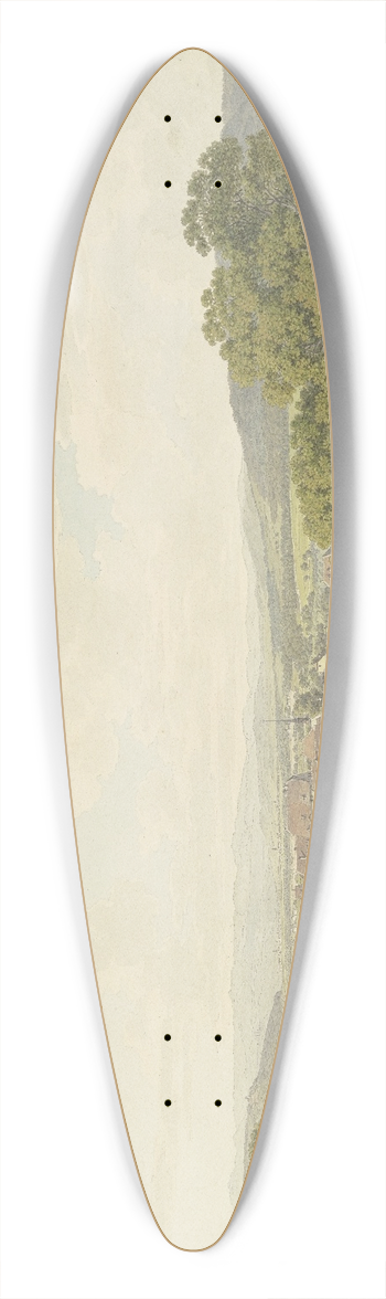 Marquard Wocher - Blick von einer Anhhe auf das Dorf St. Jakob bei Basel mit spitzem Kirchturm 39.3 inch art pintail longboard deck