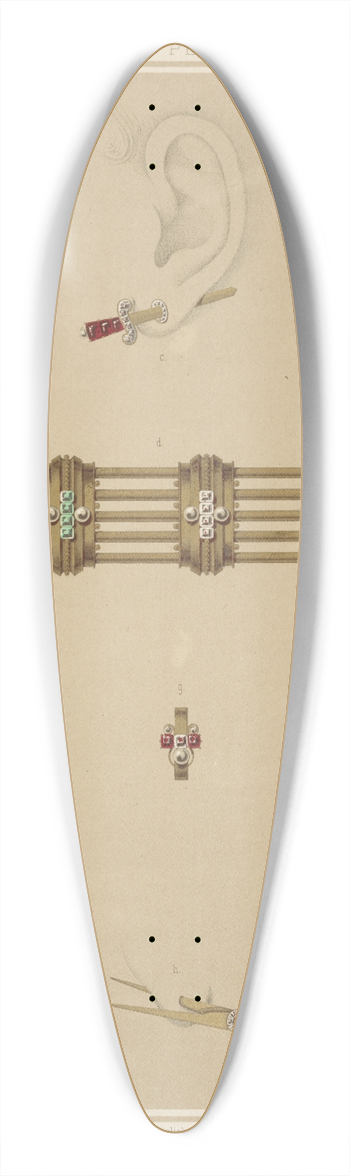 Martin Gerlach - Seven Designs For Jewelry, Including Earring In Shape Of Gold Sword With Ruby Hilt. 39.3 inch art pintail longboard deck