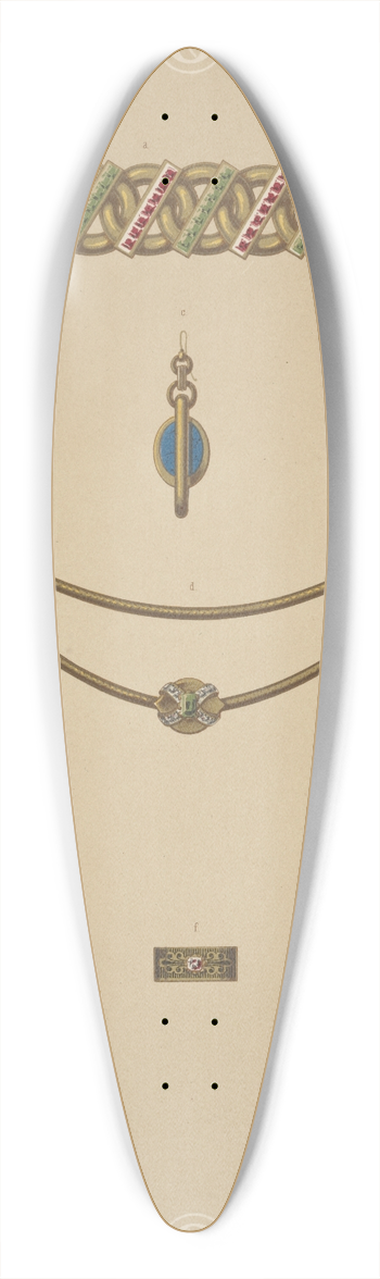 Martin Gerlach - Seven Designs For Jewelry, Including Heart-Shaped Pendant Watch On Gold Anchor With Gold Chain And Cross. 39.3 inch art pintail longboard deck