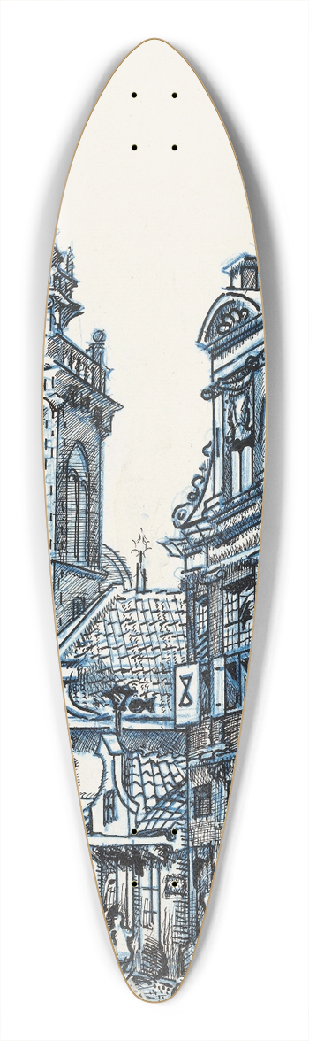 Martin Monnickendam - Gezicht bij de Dam te Monnickendam op de Speeltoren en Waaggebouw 39.3 inch art pintail longboard deck