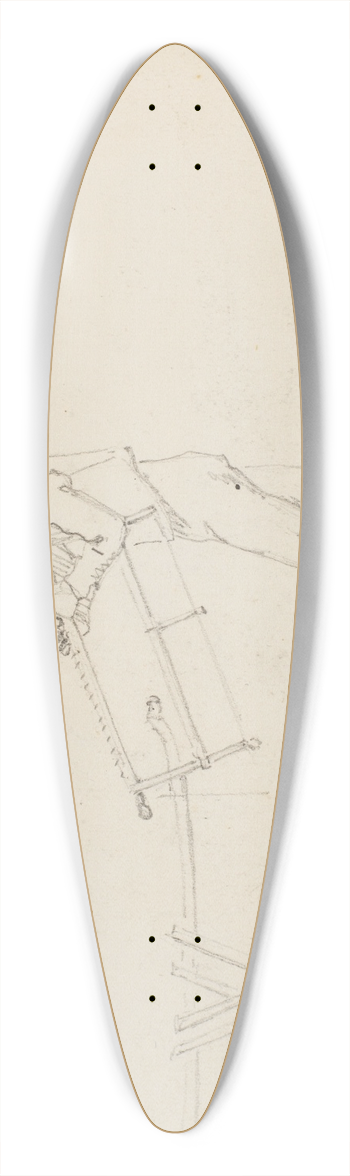 Martinus Rrbye - Mand ved en savbuk, holdende en sav 39.3 inch art pintail longboard deck