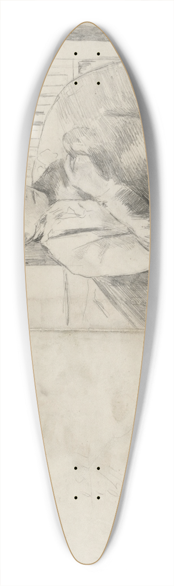 Mary Cassatt - Knitting in the Library (recto) 39.3 inch art pintail longboard deck