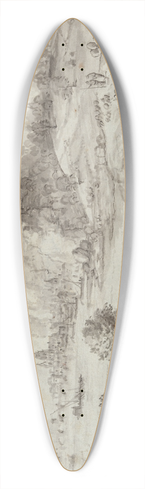 Matthys Cock - Mountainous Landscape with Harbor andCity 39.3 inch art pintail longboard deck