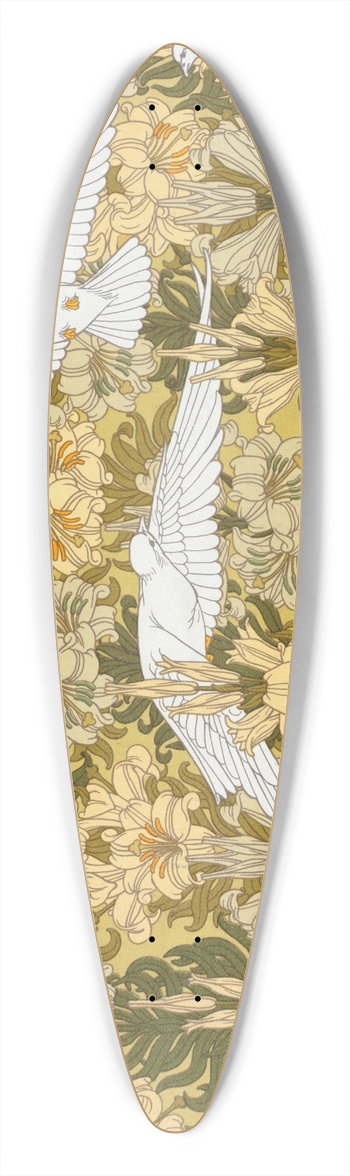 Maurice Pillard Verneuil - Colombes et lis, toffe imprime. 39.3 inch art pintail longboard deck