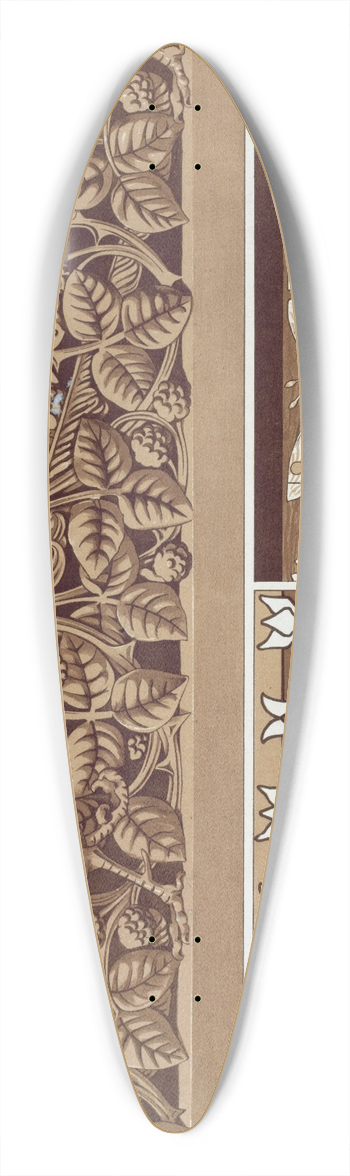 Maurice Pillard Verneuil - Faisan et ronces, bois sculpt  jour. Papillons et libellules, marqueterie. Canards et iris, pochoir. 39.3 inch art pintail longboard deck