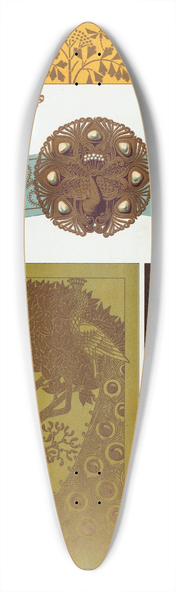 Maurice Pillard Verneuil - Libellules, fer  dorer; papillon, paon, hippocampes et libellule, bijoux; paons, fer  dorer; chvres, bordure 39.3 inch art pintail longboard deck