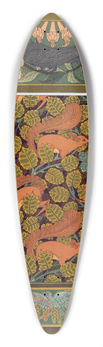 Maurice Pillard Verneuil - Martinets et chvrefeuille, bordure. cureuils et noisetier, papier peint. Oiseaux et noisetier en fleur, bordure. 39.3 inch art pintail longboard deck