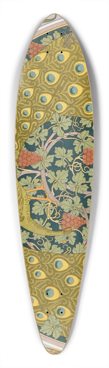 Maurice Pillard Verneuil - Poissons et algues, coq, coinon; paons et vigne; livres, chiens et ronces, bordure 39.3 inch art pintail longboard deck