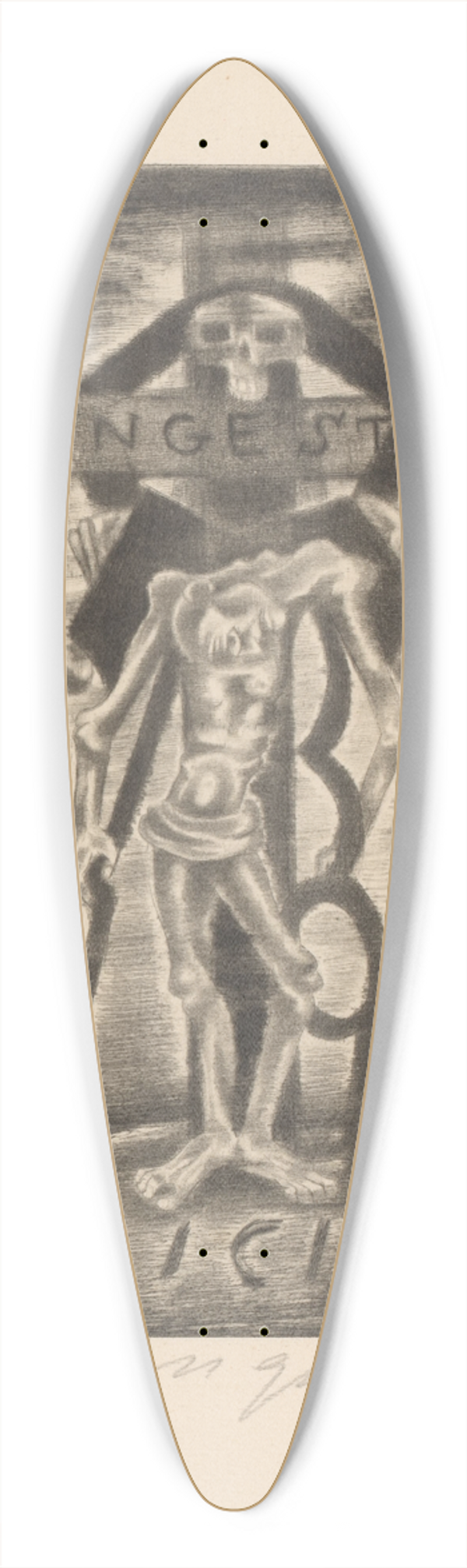 Michel Fingesten - Nieuwjaarswens van Michel Fingesten 39.3 inch art pintail longboard deck