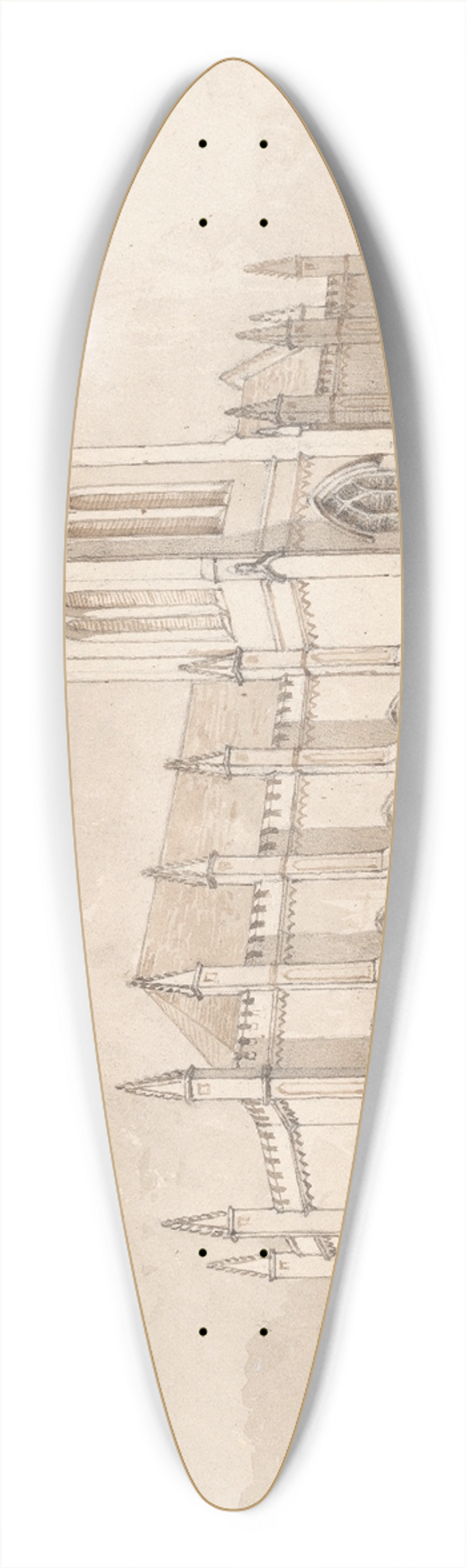 Michel Jean Cazabon - Trinity Church 39.3 inch art pintail longboard deck