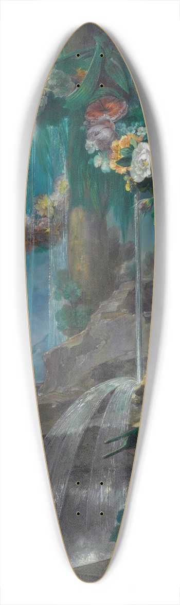 Miguel Parra Abril - An Outdoor Scene With A Spring Flowing Into A Pool, With Garlands Of Flowers And An Aqueduct Beyond 39.3 inch art pintail longboard deck