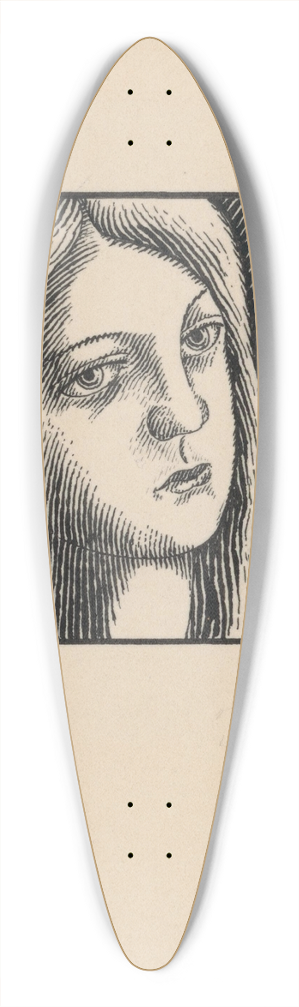 Mikul Galanda - Hlava zamyslenej eny s dlhmi vlasmi 39.3 inch art pintail longboard deck