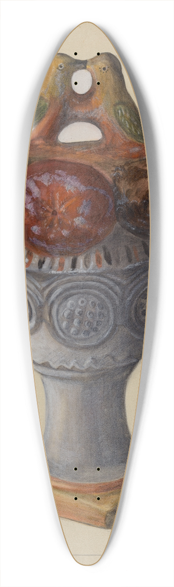 Mina Lowry - Chalkware Urn with Fruit and Birds 39.3 inch art pintail longboard deck