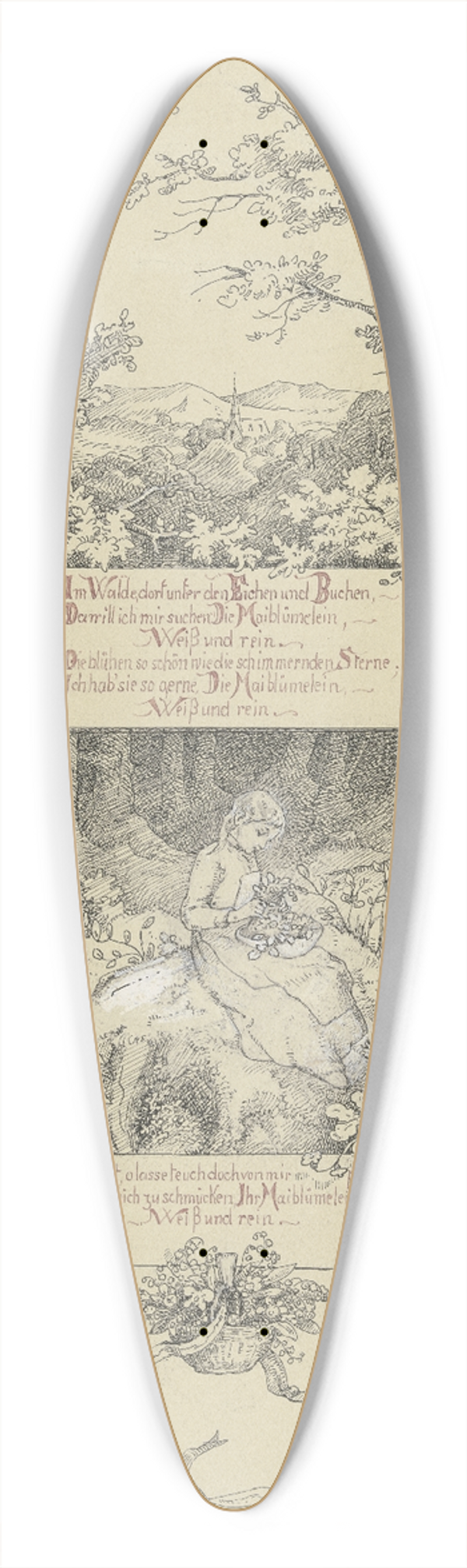 Minna Roberth - Die Maiblmlein wei und rein 39.3 inch art pintail longboard deck