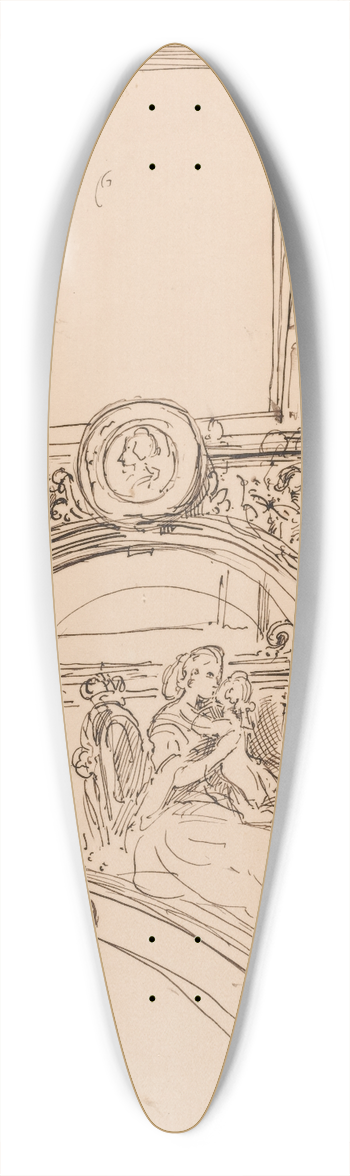 Moritz von Schwind - Architectural Details for a Wall Decoration with Empress Maria Theresia Embracing the Young Wolfgang Amadeus Mozart 39.3 inch art pintail longboard deck