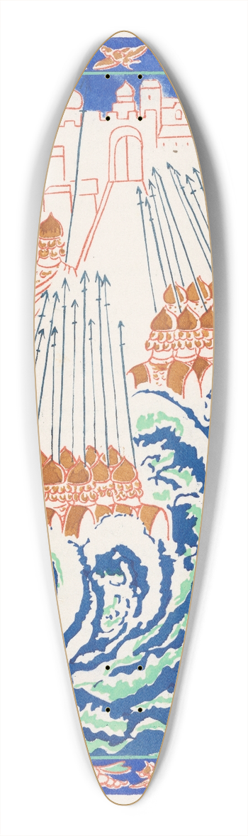 Natalia Goncharova - Conte de tsar Saltan et de son fils le glorieux et puissant prince Gvidon Saltanovitch, et de sa belle princesse Cygne pl 9 39.3 inch art pintail longboard deck
