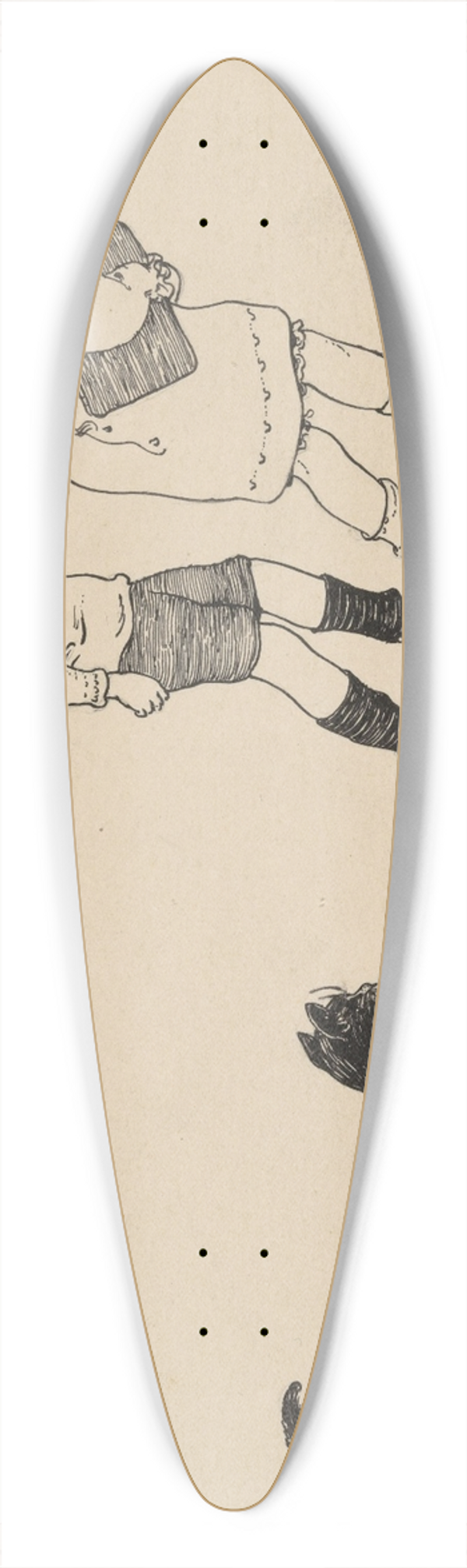 Nelly Spoor - Jongen en meisje gevolgd door een kat 39.3 inch art pintail longboard deck