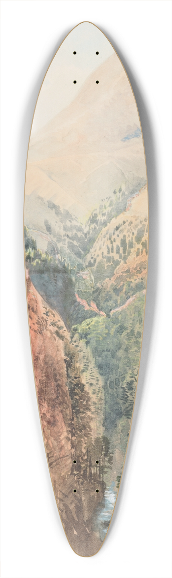 Nicholas Chevalier - Buckler Burn at the head of Wakatipu Lake 39.3 inch art pintail longboard deck