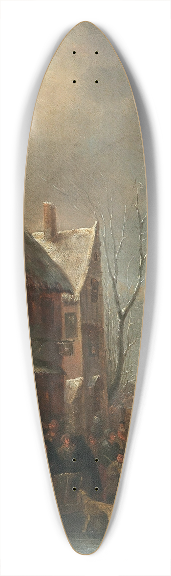 Nicolaes Molenaer - A winter landscape with figures on a frozen river 39.3 inch art pintail longboard deck