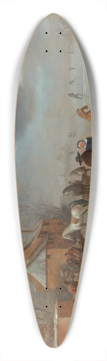 Nicolaes Molenaer - A winter landscape with skaters on the ice 39.3 inch art pintail longboard deck