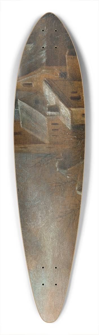 Nicolaes Molenaer - A winter landscape with skaters on the ice 39.3 inch art pintail longboard deck