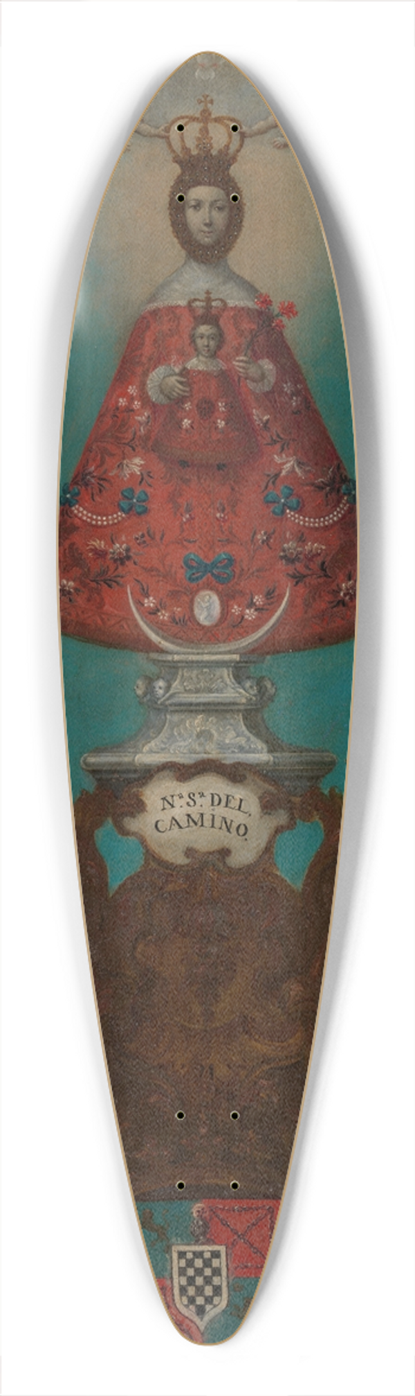 Nicols Enrquez - The Virgin of El Camino with St. Fermn and St. Saturnino 39.3 inch art pintail longboard deck
