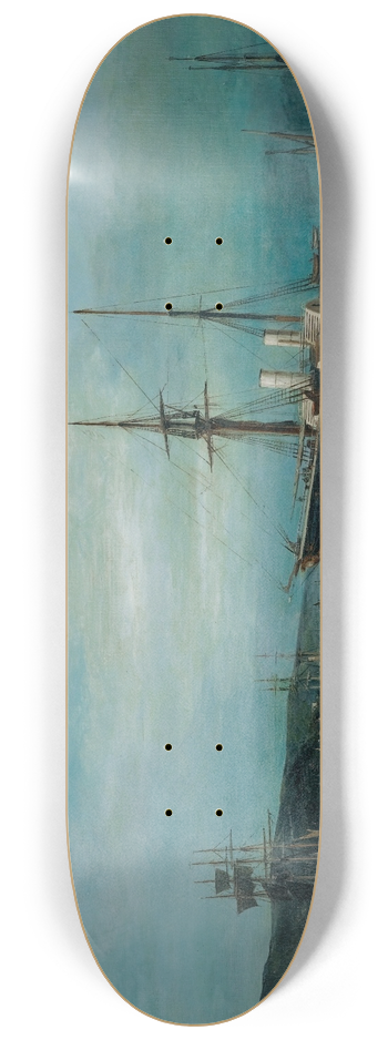Constantinos Volanakis - Moonlit Harbour Of Volos 8.25 inch art skate deck
