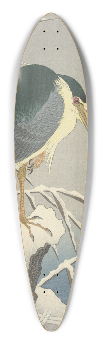 Ohara Koson - Heron in snow 39.3 inch art pintail longboard deck