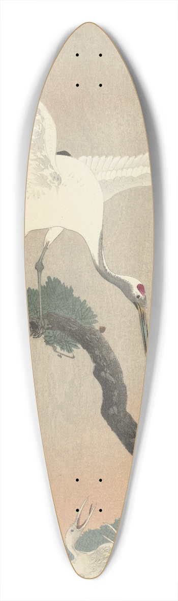 Ohara Koson - Japanese common crane on branch of pine 39.3 inch art pintail longboard deck
