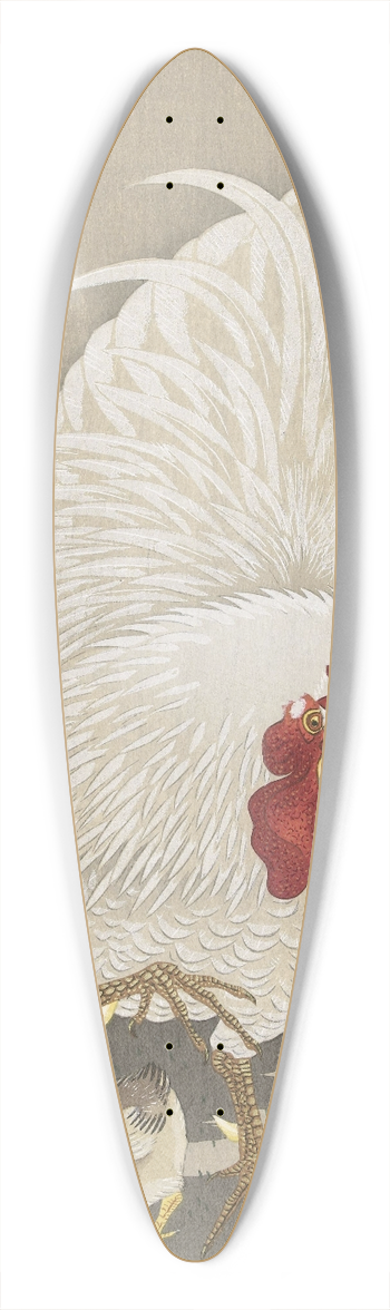 Ohara Koson - Rooster and three chicks 39.3 inch art pintail longboard deck