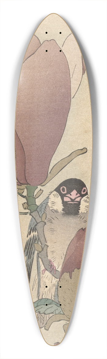 Ohara Koson - Sparrow on blooming magnolia branch 39.3 inch art pintail longboard deck