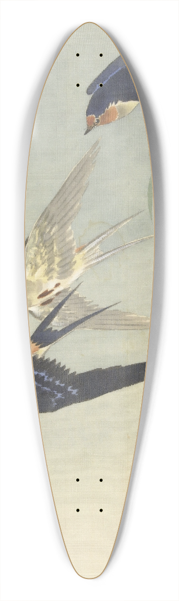 Ohara Koson - Three birds in full flight 39.3 inch art pintail longboard deck