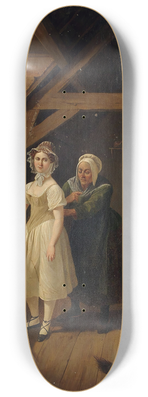 Constantinus Fidelio Coene - Maid Sewing A Lady Into A Corset 8.25 inch art skate deck