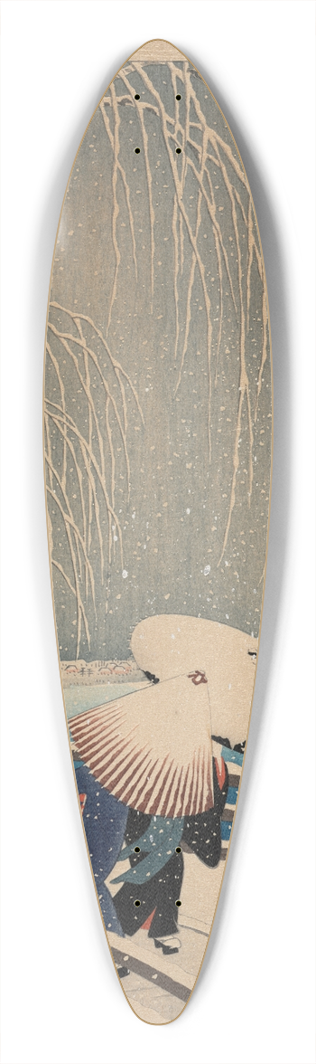 Ohara Koson - Umbrellas in Snow 39.3 inch art pintail longboard deck