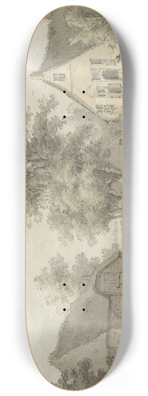 Cornelis Buys - Landschap met afgemeerde schuit met vaten 8.25 inch art skate deck