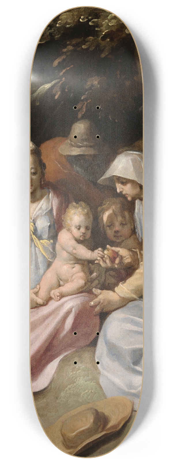Cornelis Cornelisz Van Haarlem - Taufe Christi; Die Heilige Familie mit der Heiligen Elisabeth und dem Johannesknaben im Walde 8.25 inch art skate deck