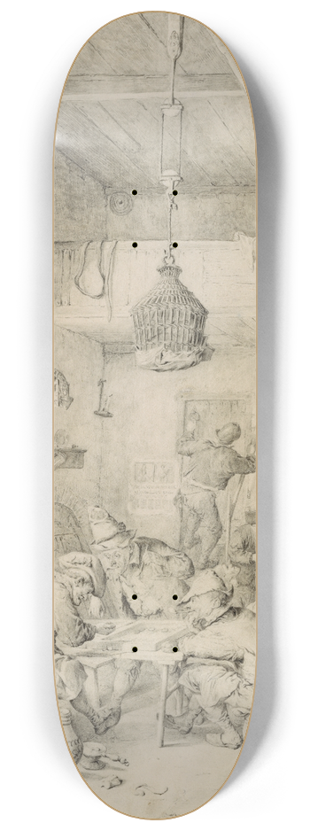 Cornelis Dusart - Peasants Playing Backgammon and Merry-making in a Tavern 8.25 inch art skate deck