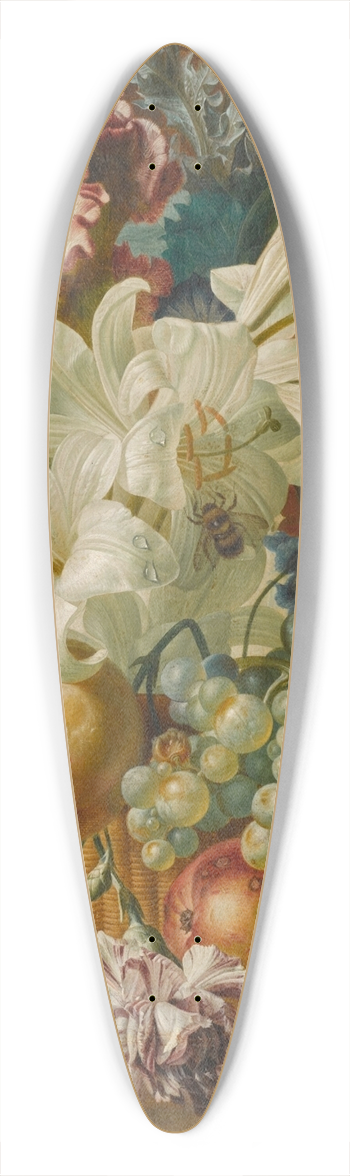 Paul Theodor Van Brussel - Still life with lilies, poppies, plums, melons and grapes on a ledge with insects 39.3 inch art pintail longboard deck