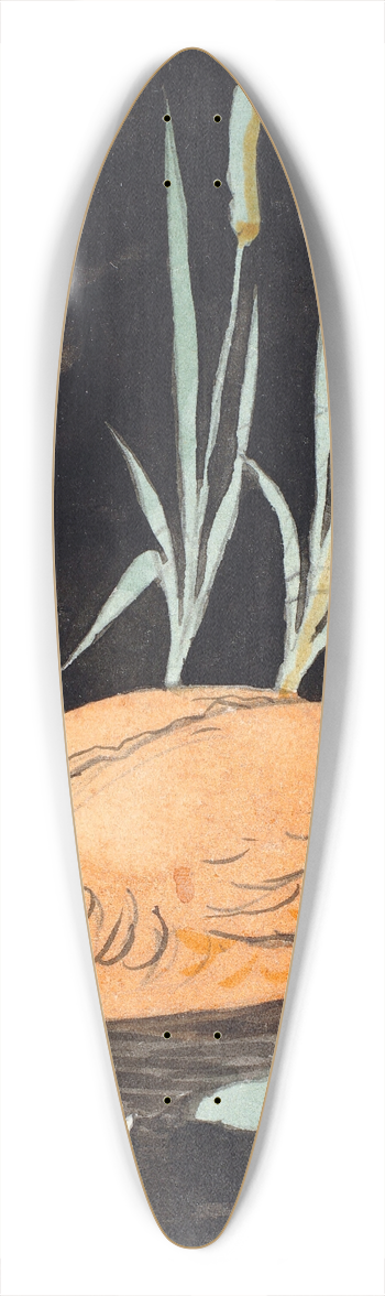 P. C. Skovgaard - En svane p sort baggrund. Dekorativt udkast. 39.3 inch art pintail longboard deck